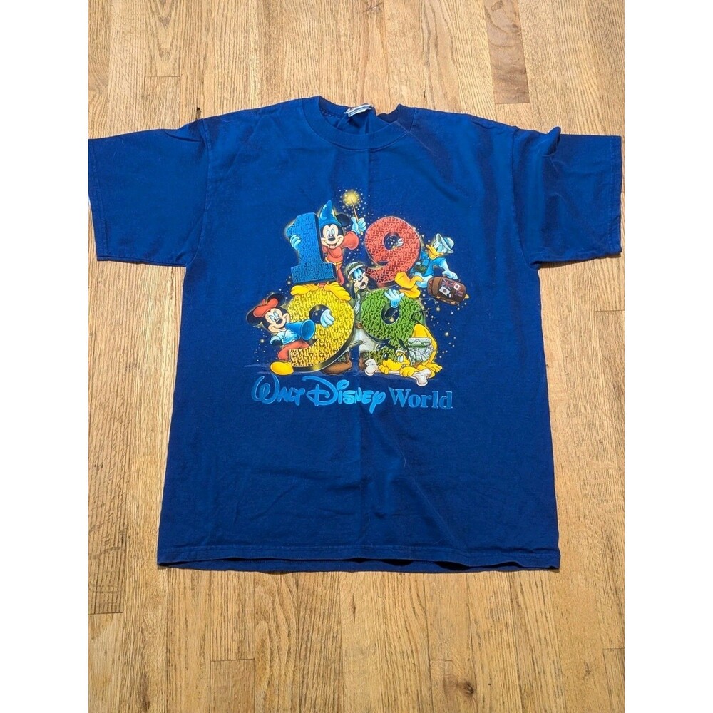 Vintage Mickey Mouse Shirt Men Medium Disney World 90s Blue 1999 Mickey Minnie